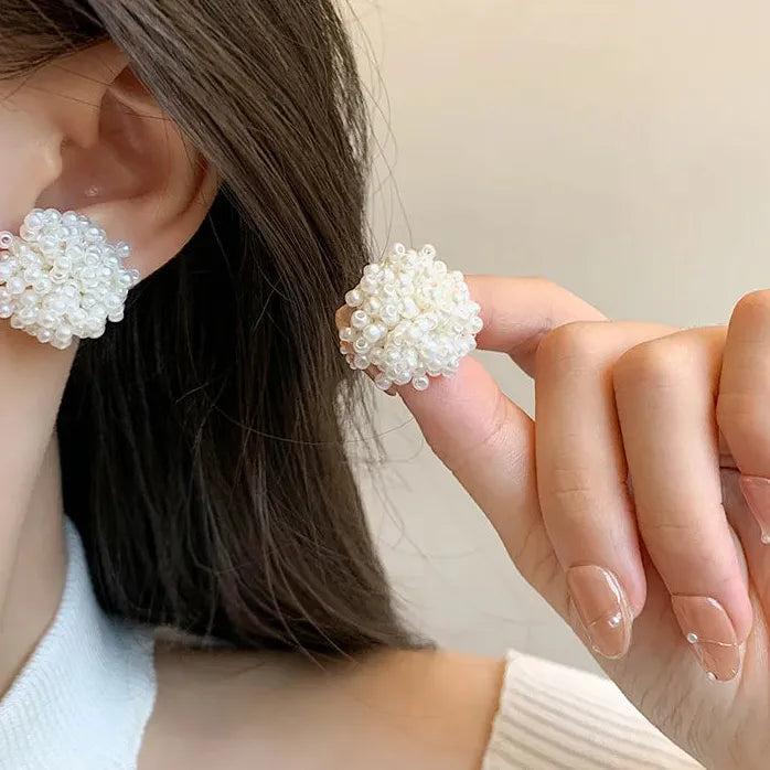 Multi-Layer Imitation Pearl Flower Stud Earrings for Women Party Jewelry