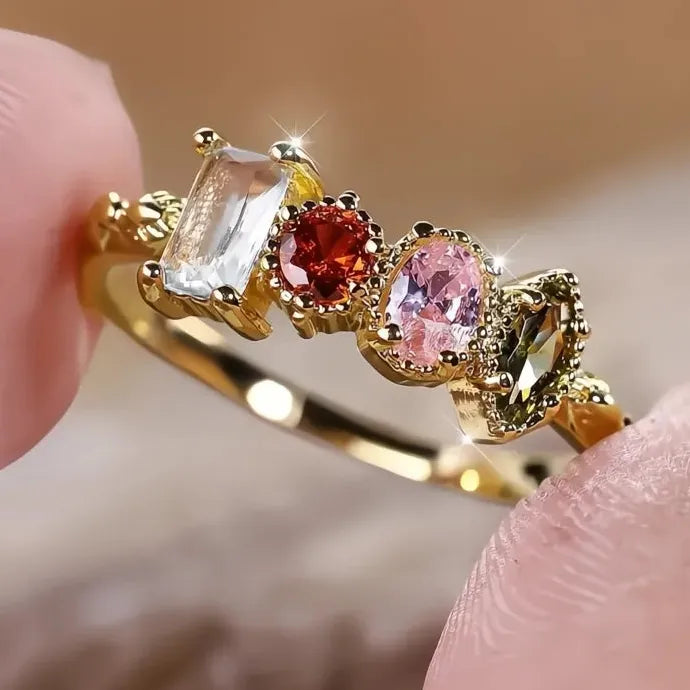 4 Colors Cubic Zirconia Geometric Brass Wedding Band Ring for Women
