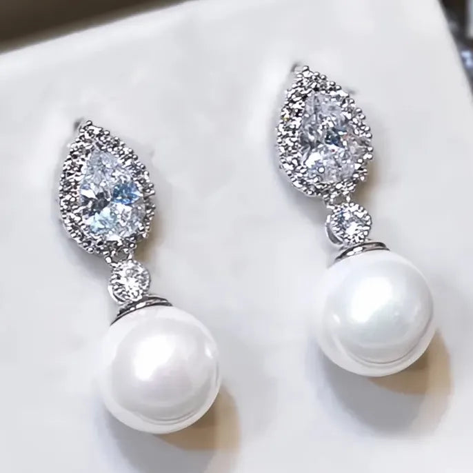 Luxury Flower Pearl Stud Earrings with Copper Alloy & CZ Stone