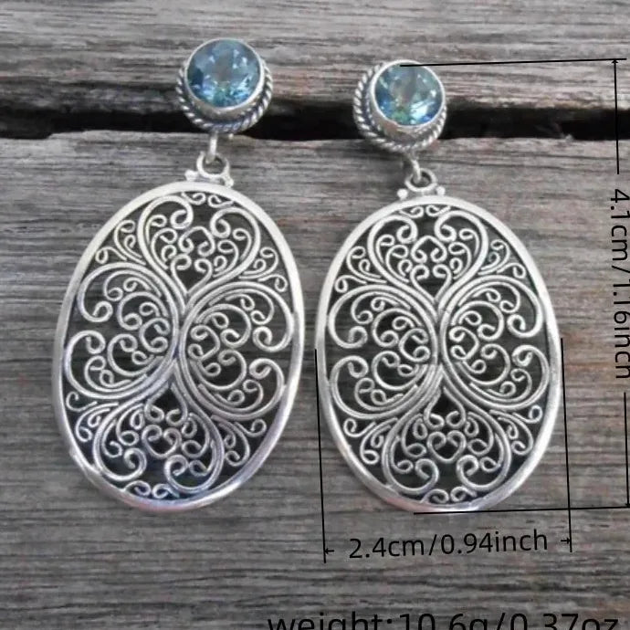 Vintage Ethnic Style Blue Zircon Drop Earrings Zinc Alloy Women’s Jewelry