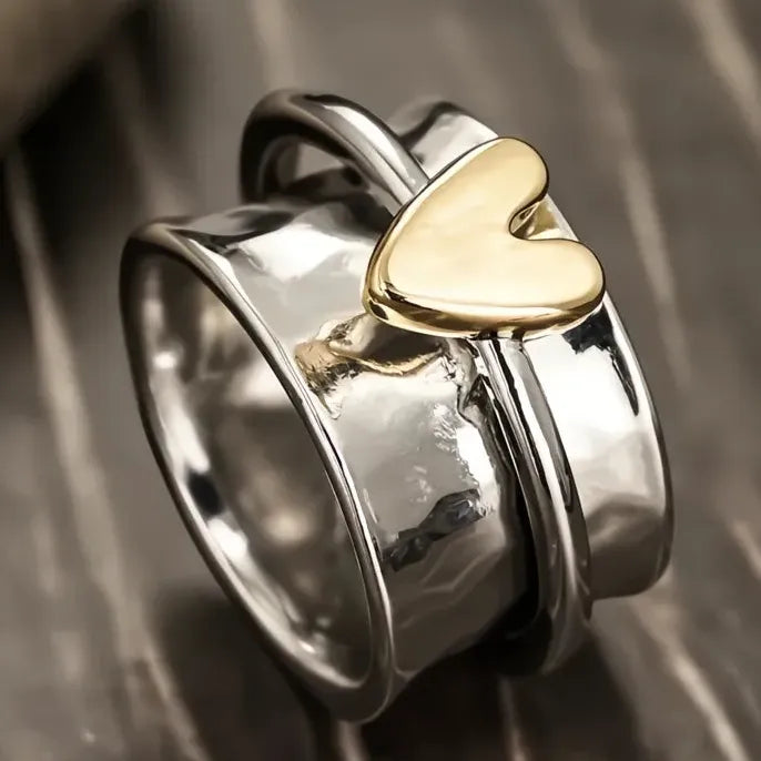 Two Tone Brass Heart Ring Wedding Jewelry for Women Party Fashion