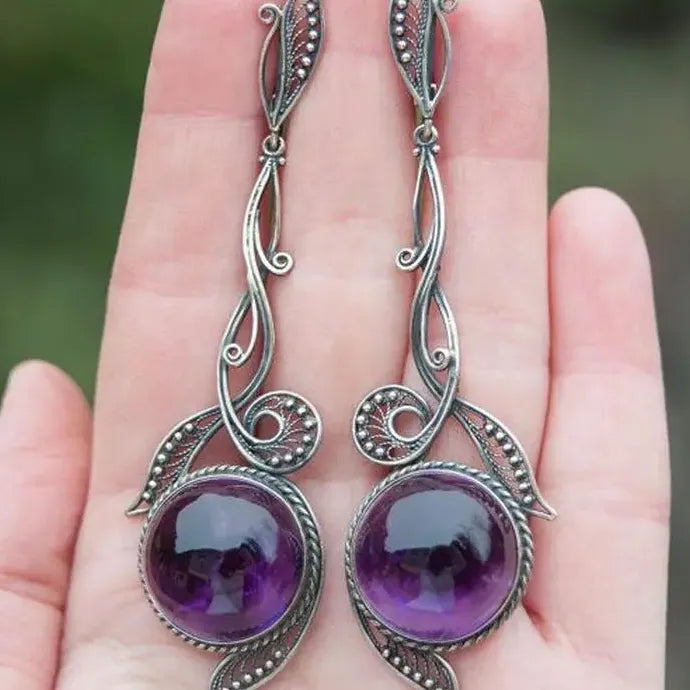 Elegant Retro Purple Imitation Crystal Drop Earrings Zinc Alloy Women’s Jewelry