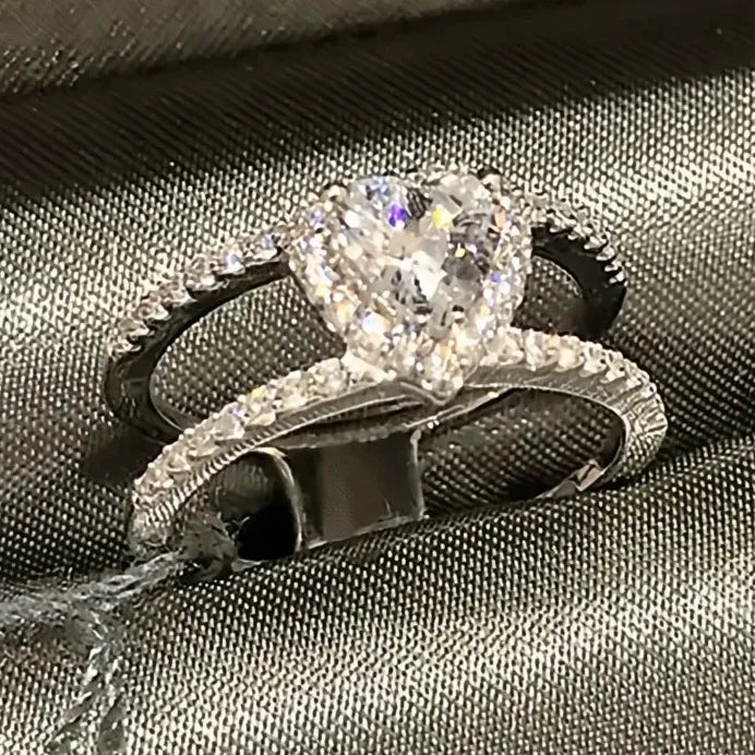 Double Layered Heart CZ Brass Ring Women Engagement Wedding Gift