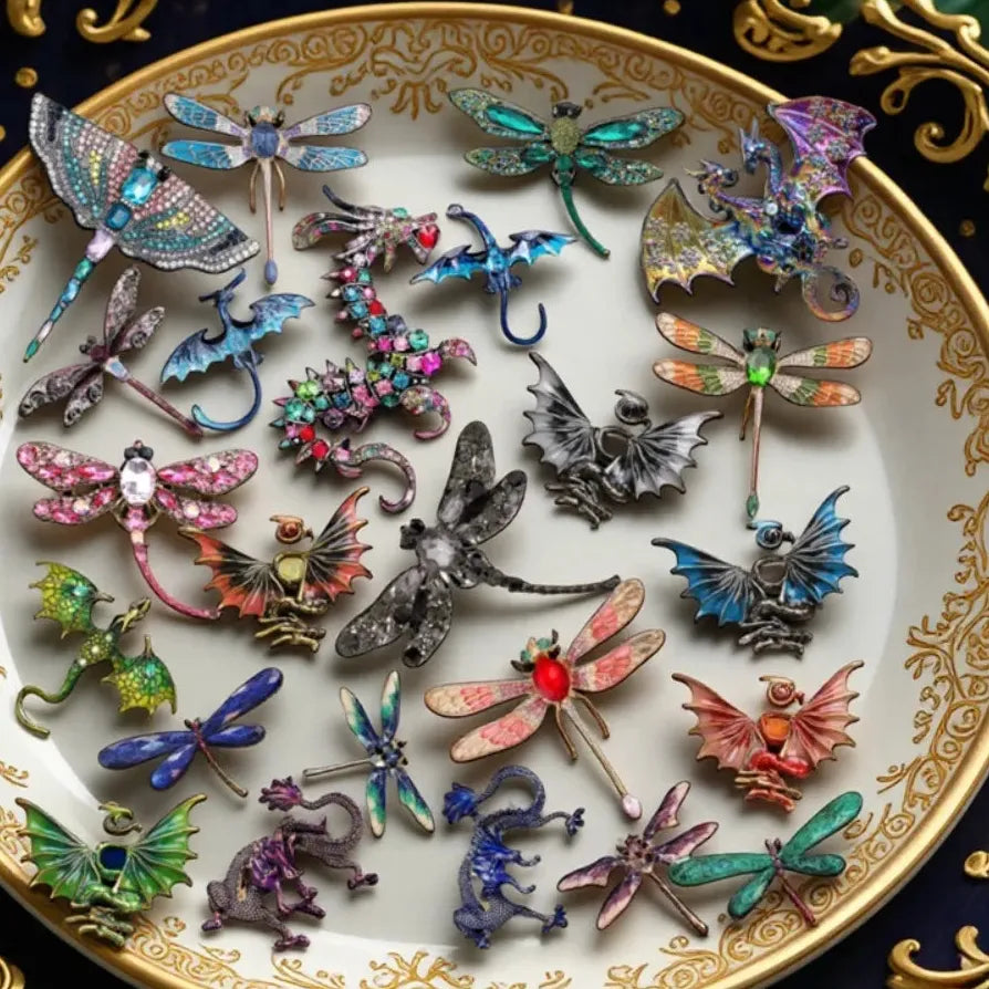 Vintage Chinese Dragonfly Dragon Brooch Pin Classic Jewelry Gift
