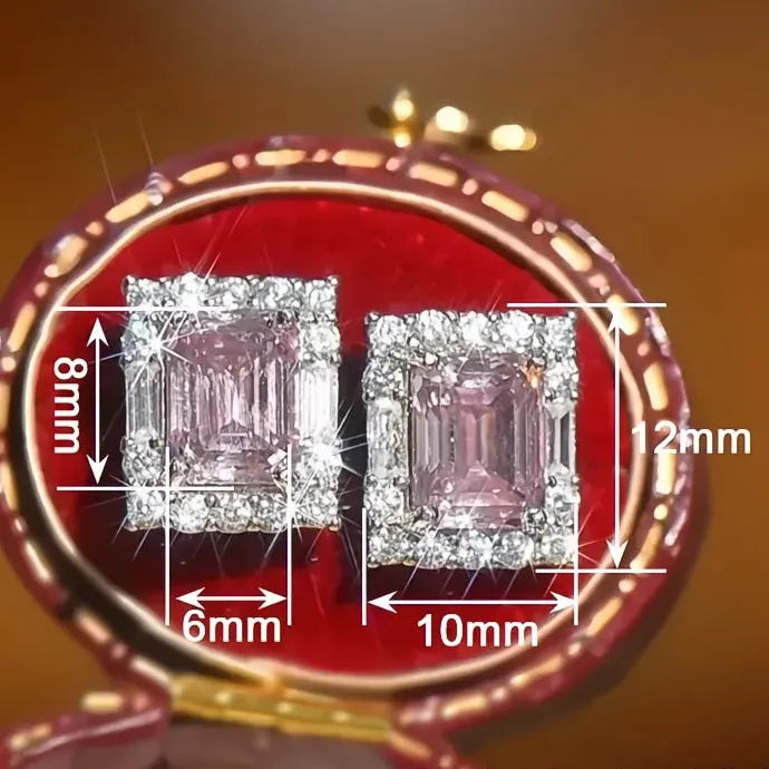 Pink CZ Geometric Copper Alloy Stud Earrings Elegant Women’s Jewelry