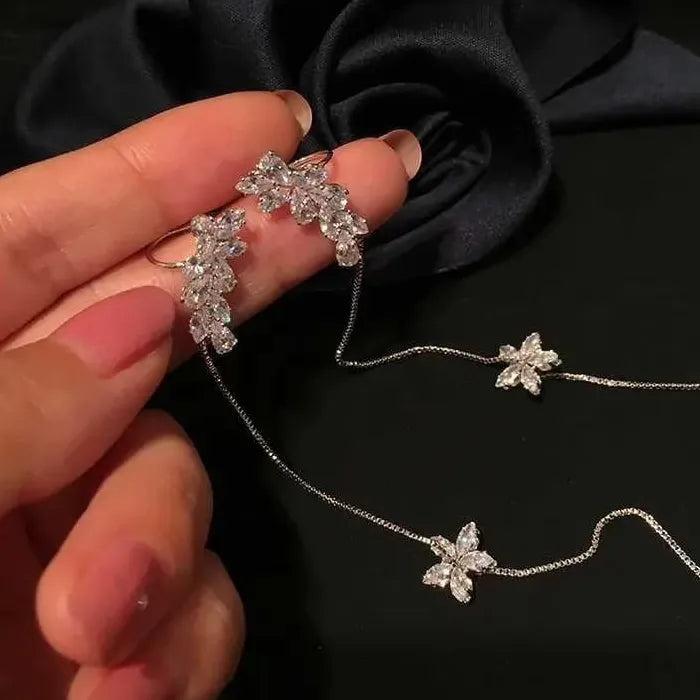 Zinc Alloy Shiny Rhinestone Clip Tassel Earrings for Women Girls