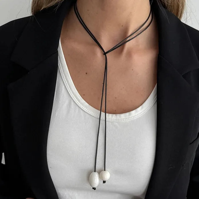 Minimalist Water Drop Pendant Choker Necklace Women Adjustable Black Cord