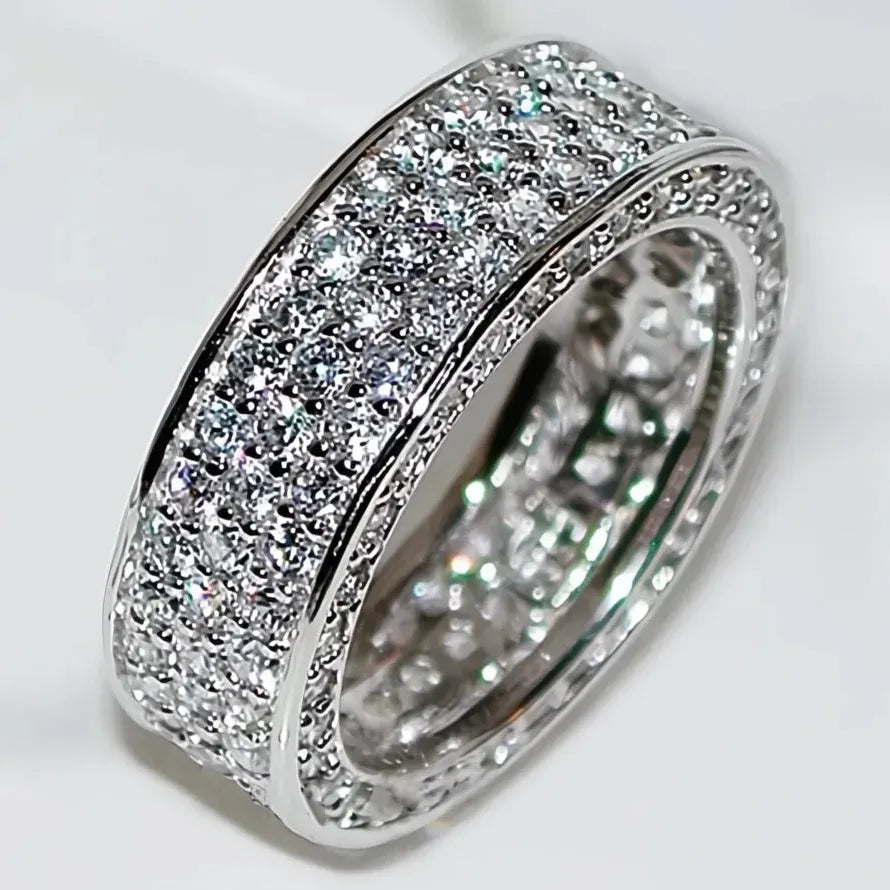 Women's Silver Wedding Ring Micro Paved CZ Stone Geometric Fashion Jewelry
