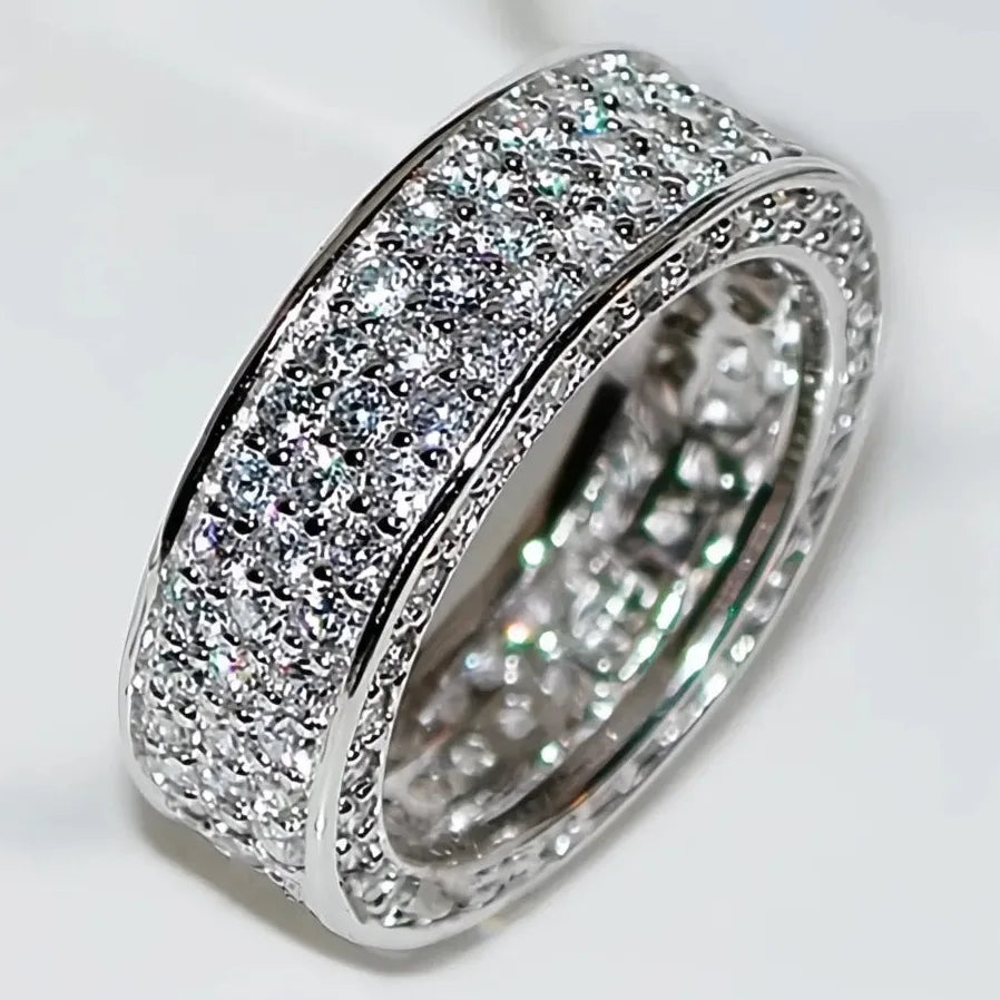 Women's Silver Color Wedding Ring with Micro Paved CZ Stones