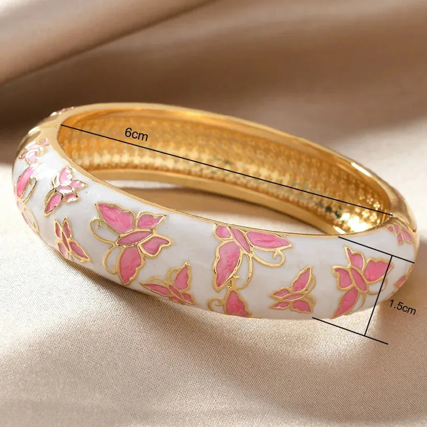 Multicolor Drip Enamel Wide Thick Openable Butterfly Bangle Bracelet Women