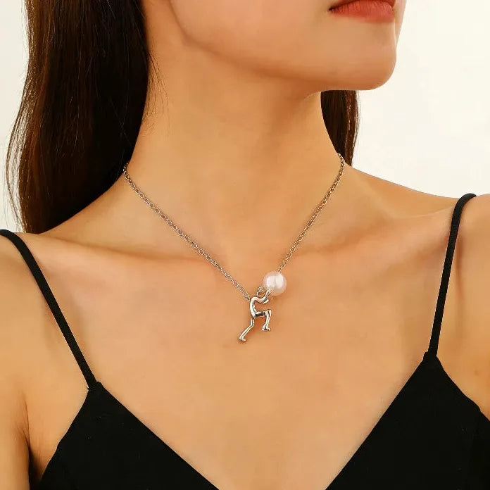 Adjustable Vintage Pearl Pendant Necklace for Women Zinc Alloy Jewelry Gift