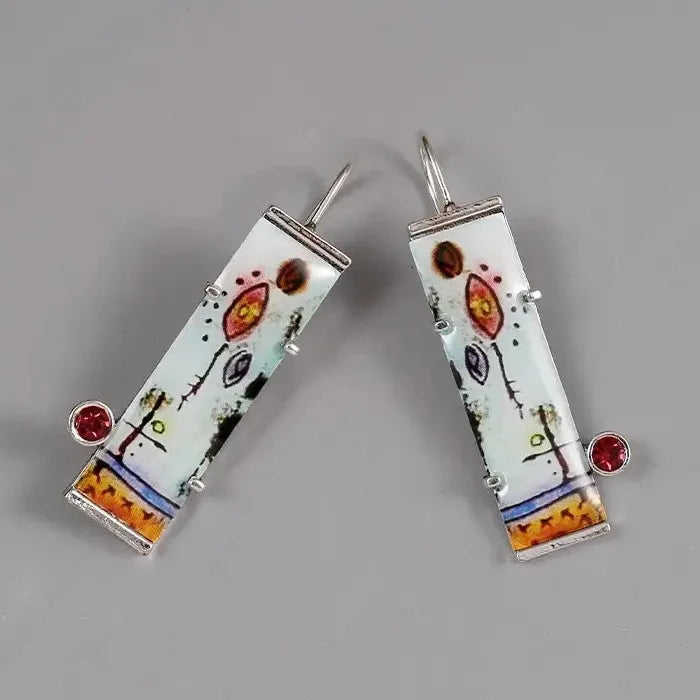 Vintage Red Cubic Zirconia Dangle Earrings Silver Plated Alloy Jewelry Daily Wear