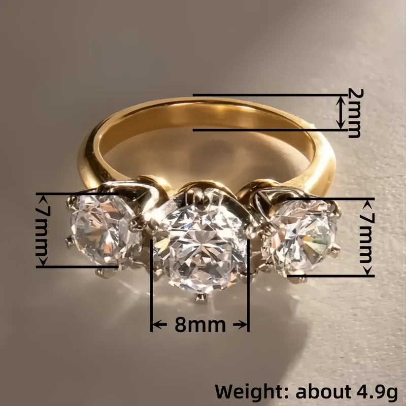 Elegant Women’s Two-Tone Metal Ring with Sparkling Cubic Zirconia for Wedding Party Jewelry