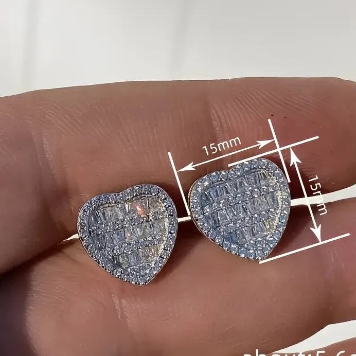 Heart Shaped Women Stud Earrings Silver Tone Cubic Zirconia Gift