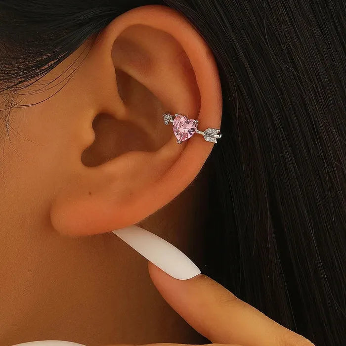 Adjustable Arrow-Through-Heart Zircon Clip Earrings for Women Zinc Alloy Jewelry