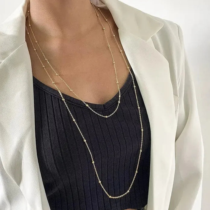 Vintage Silver Round Bead Multi-Layered Pendant Necklace for Women 2024