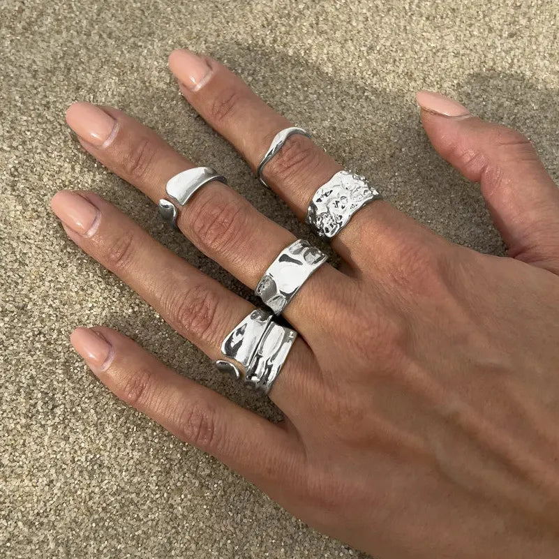 6Pcs Starfish Open Rings Punk Jewelry for Women Men Vintage Fashion Accessory