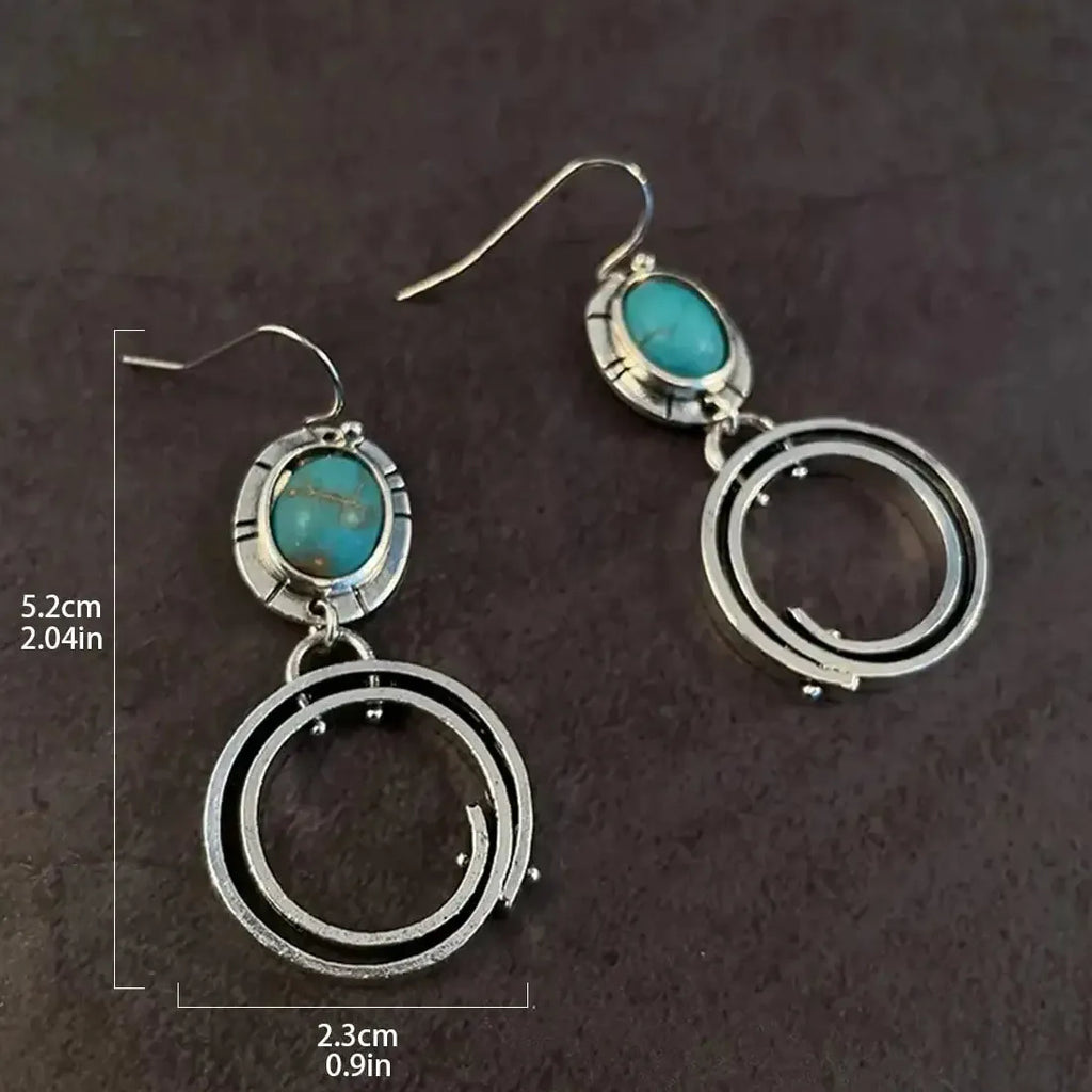 Vintage Bohemian Tibetan Silver Geometric Drop Earrings Zinc Alloy Jewelry Women