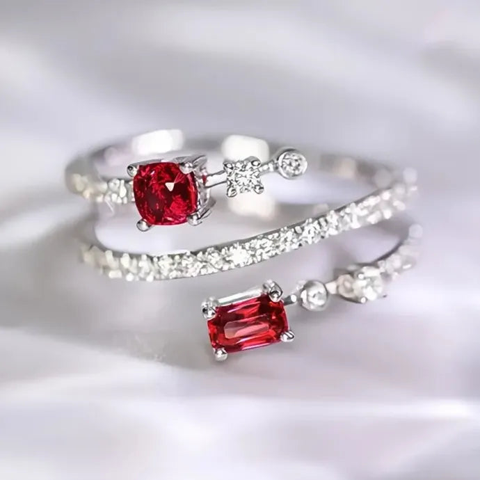 Silver Color Red Cubic Zirconia Geometric Wedding Ring for Women Brass