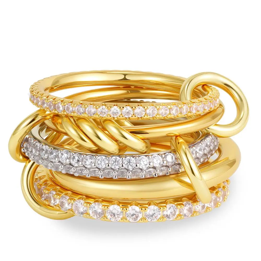 Chunky Gold Plated Stainless Steel Zircon Multilayer Everly Stacked Ring Eternity Jewelry