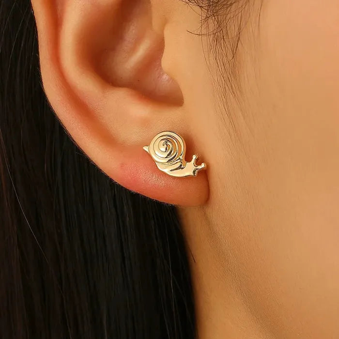 Copper Snail Stud Earrings for Women Vintage Small Animal Jewelry Gift