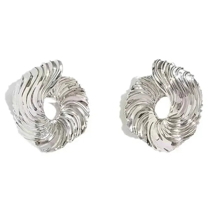 Vintage Geometric Irregular Spiral Stud Earrings for Women Gold Tone Jewelry