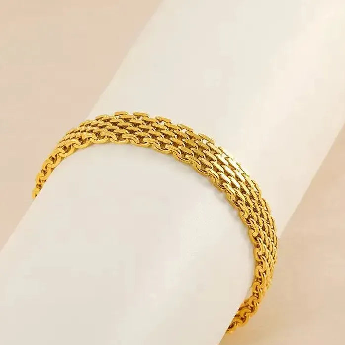 Vintage Gold Stainless Steel Cuban Bracelet Wide Mesh Edge Jewelry for Women Men