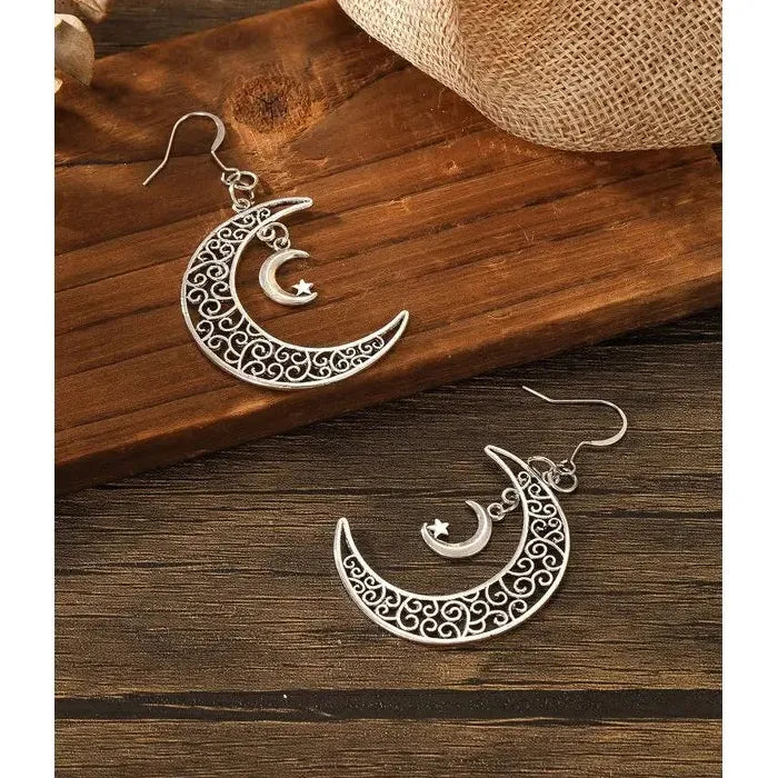Fashion Trend Zinc Alloy Earrings Hollow Star Moon Pendant Drop Jewelry