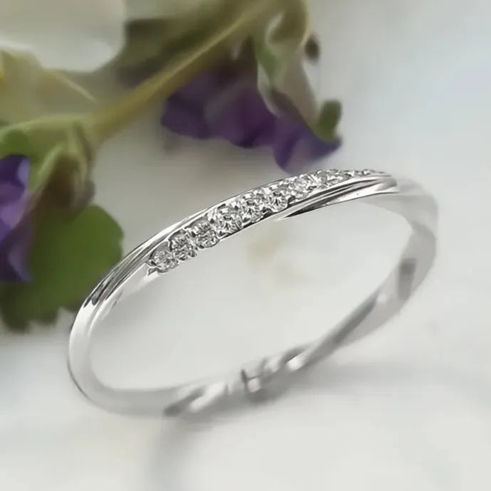 Thin Geometric Brass Ring for Women with Shiny Cubic Zirconia Finger Accessory