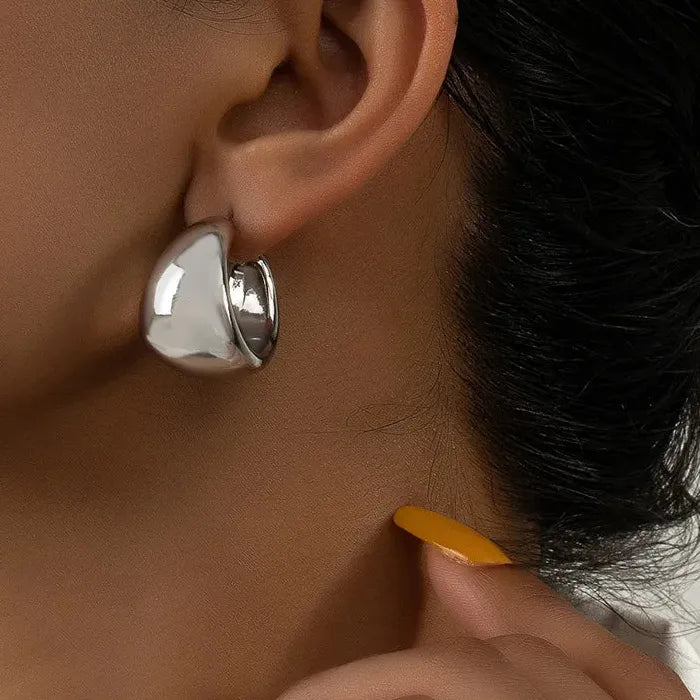 Thick Copper Punk C-Shaped Geometric Drop Hoop Earrings for Women