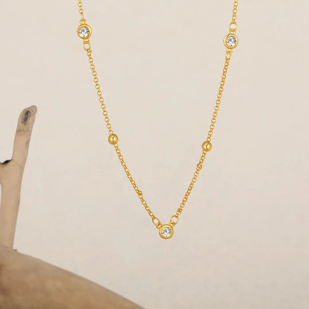 18K Gold Plated Stainless Steel Waterdrop Zircon Necklace for Women Gift