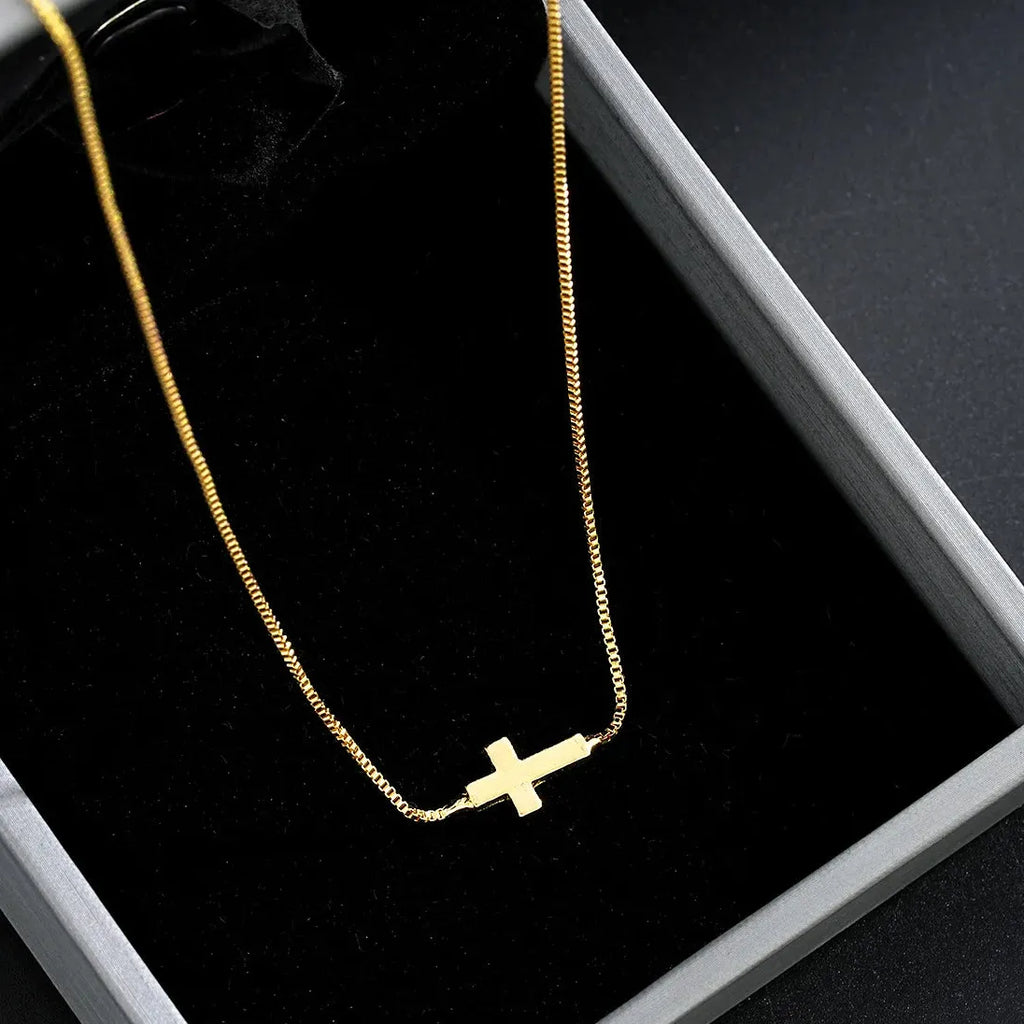 316 Stainless Steel Gold Cross Pendant Necklace Waterproof Hypoallergenic Women Jewelry