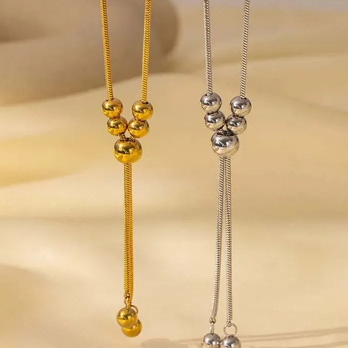 Stainless Steel Women’s Necklace Punk Silver Circle Ball Pendant Long Chain Jewelry