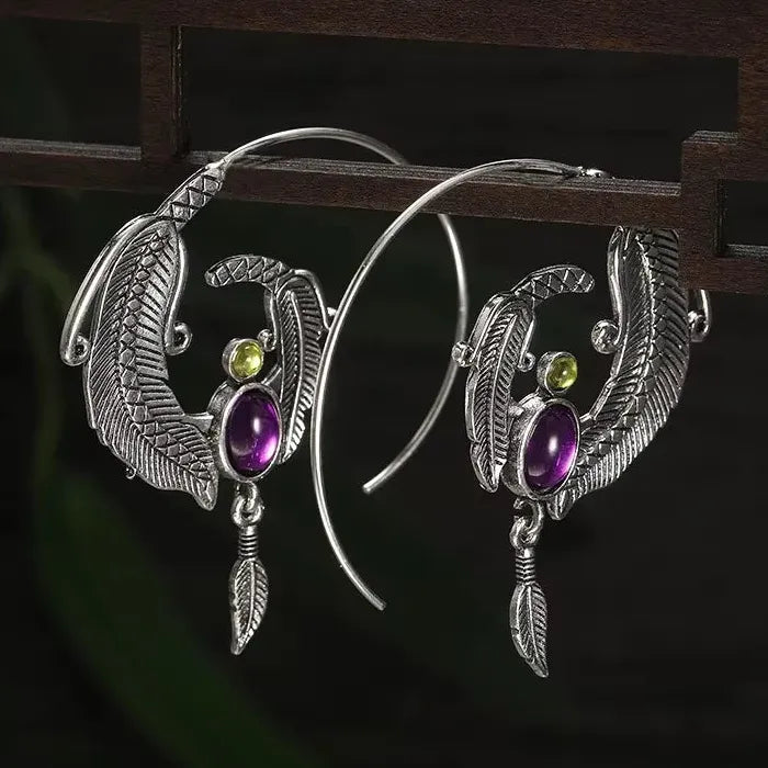 Bohemian Feather Drop Earrings Zinc Alloy Hip Hop Jewelry for Men Women