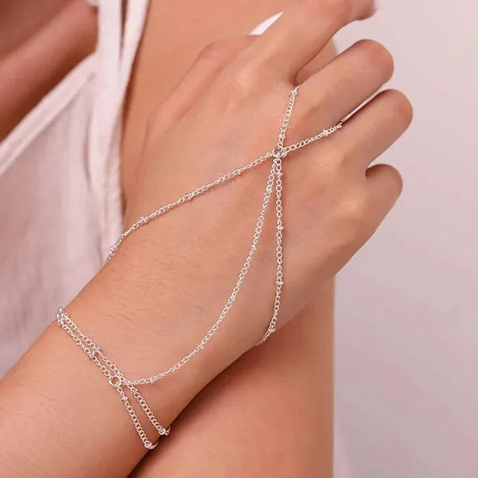 Bohemian Crystal Link Chain Metal Finger Bracelet for Women Summer Gift Jewelry