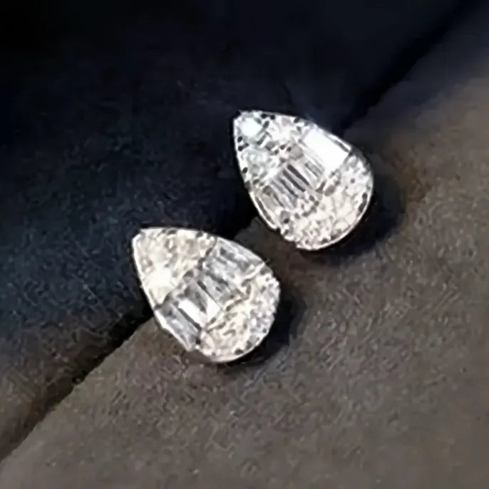 Delicate Water Drop Shaped Stud Earrings Silver Color Cubic Zirconia CZ Fashion Jewelry for Women