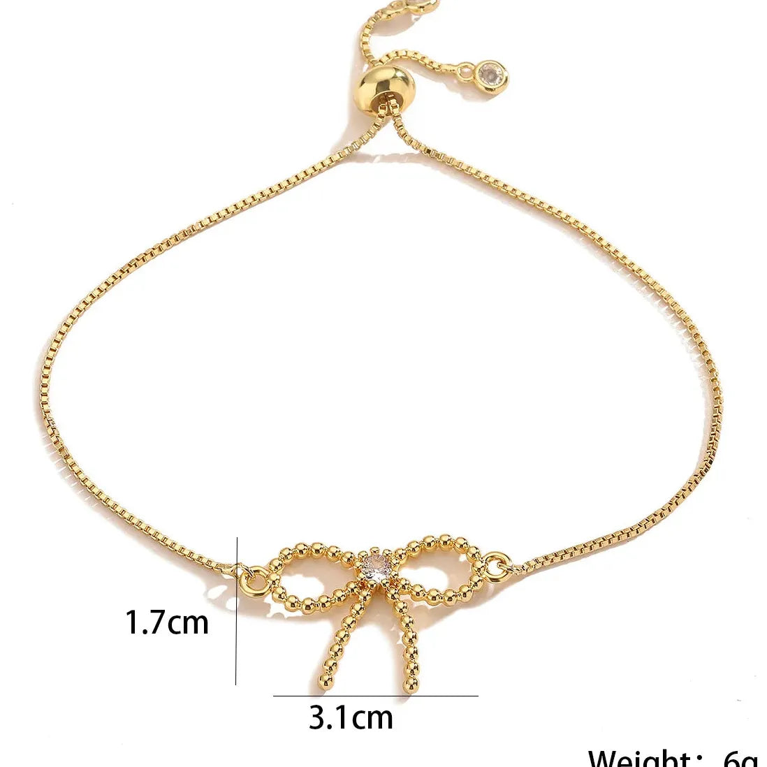 Adjustable Stainless Steel CZ Zircon Bowknot Bracelet for Women Girls Gift Jewelry