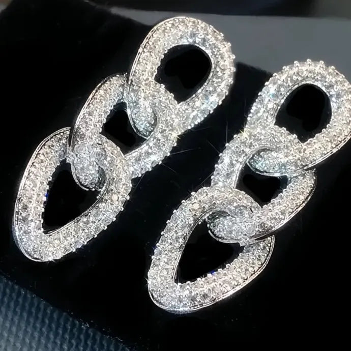 Luxury Copper Alloy Chain Link Earrings for Women with Cubic Zirconia Crystal