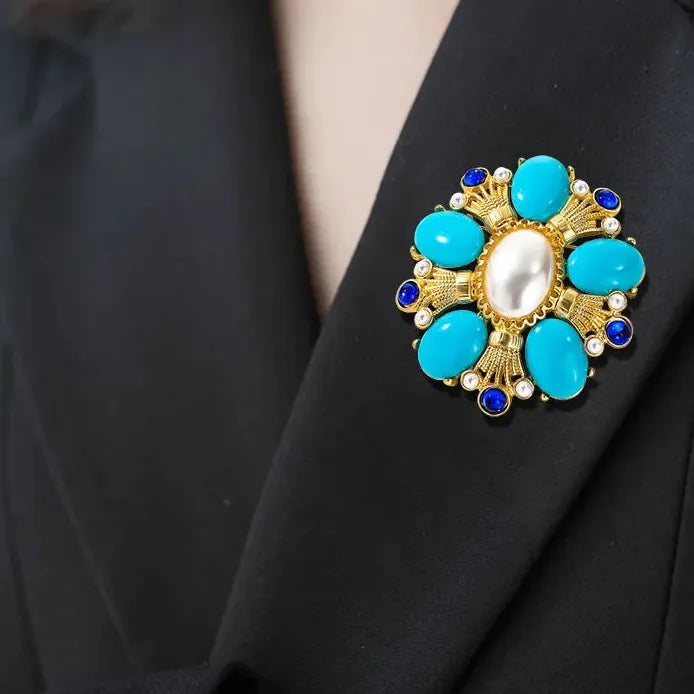 Vintage Geometric Rhinestone Brooch Antique Court Style for Women
