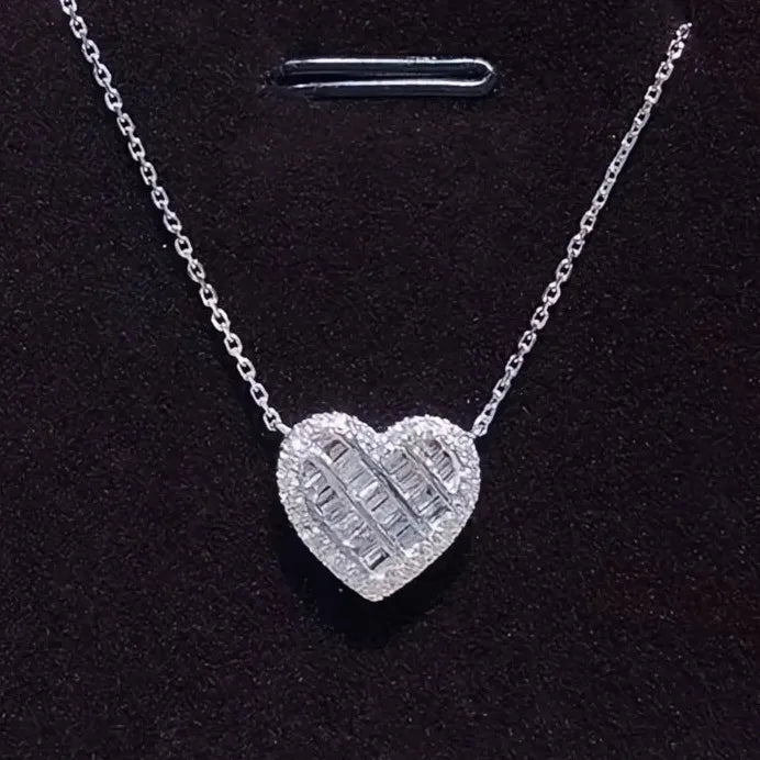 Geometric Heart Pendant Necklace for Women with Cubic Zirconia Silver Chain