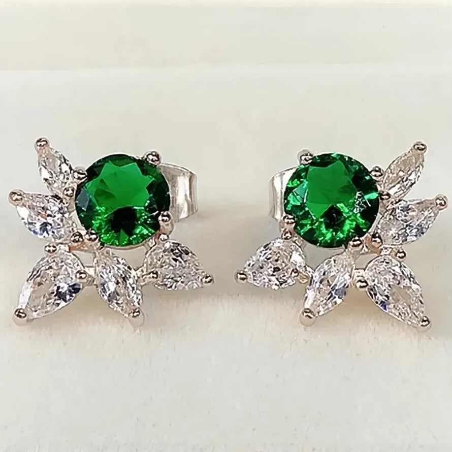 Green Geometric Cubic Zirconia Copper Alloy Stud Earrings for Women
