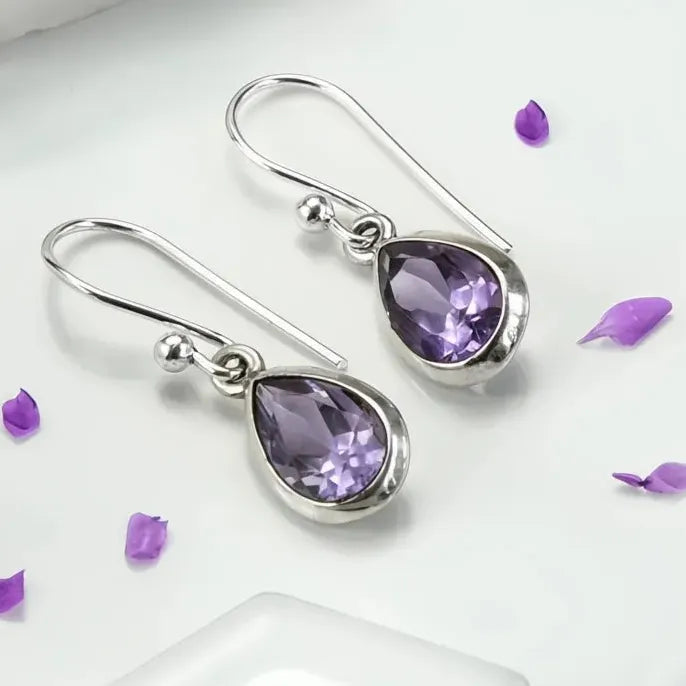 Purple Cubic Zirconia Geometric Dangle Earrings Copper Alloy Wedding Gift