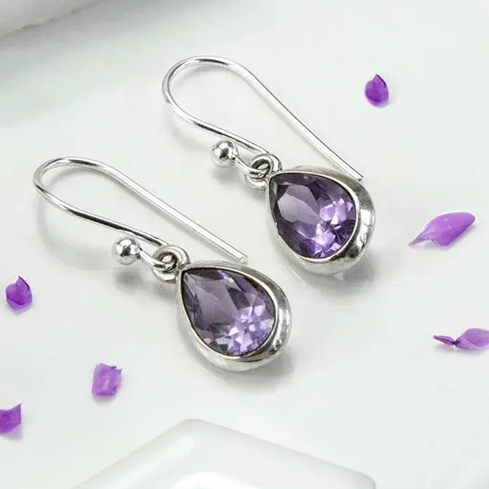 Waterdrop Purple Geometric CZ Drop Earrings Women Wedding Gift