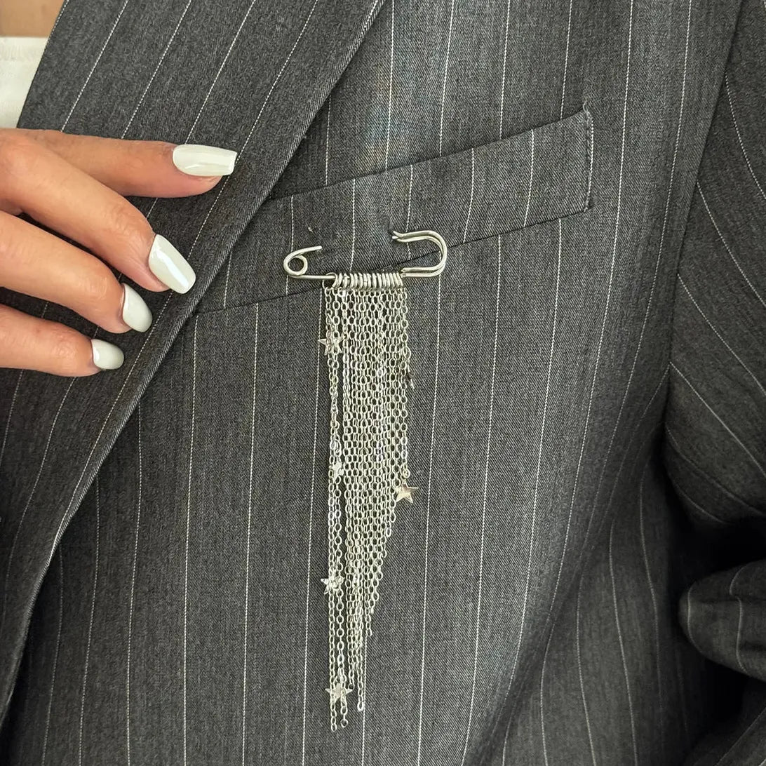 Silver Geometric Tassel Brooch Zinc Alloy Punk Fashion Pin Pendant Jewelry