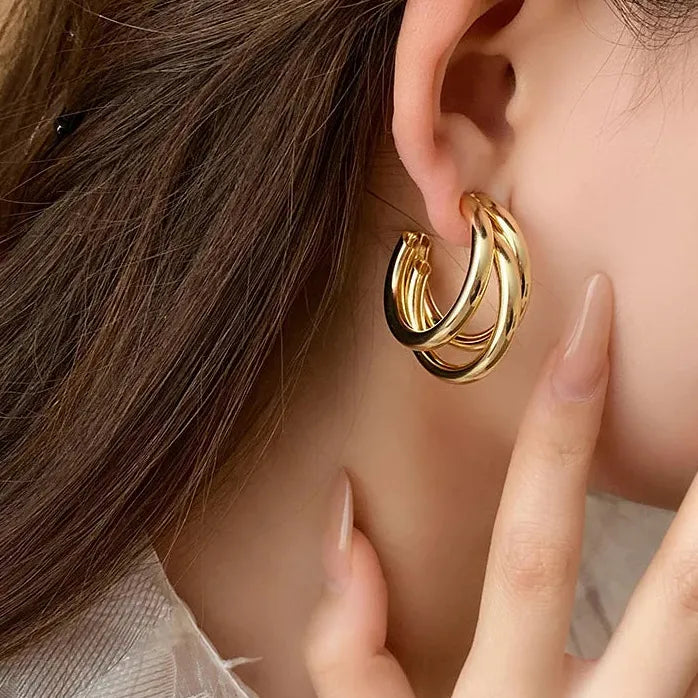 Vintage Geometric C-Shaped Hoop Earrings for Women Statement Jewelry Gift