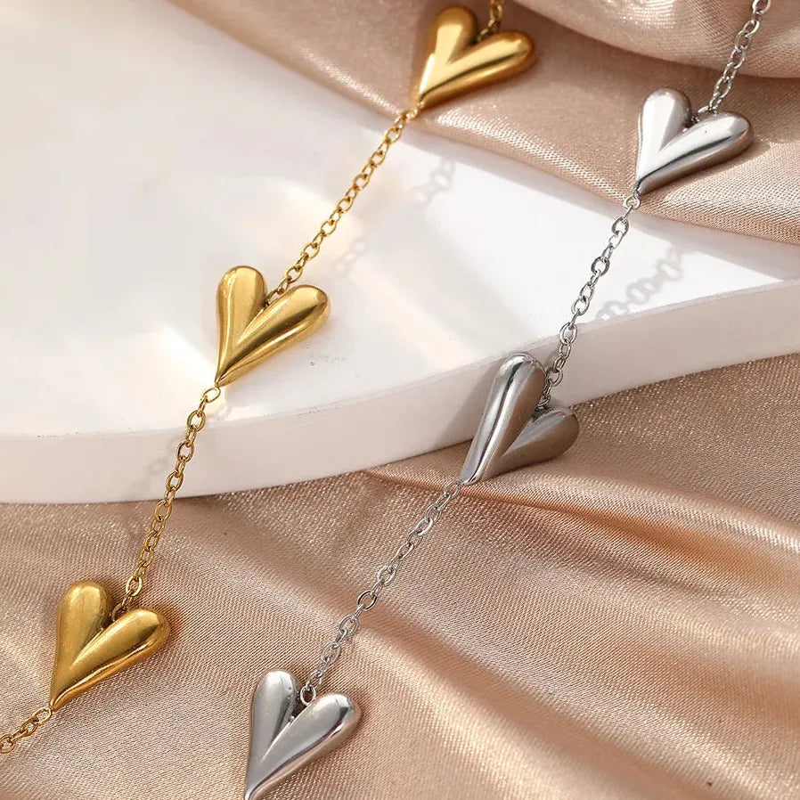 Gold Heart-Shaped Stainless Steel Bracelet for Women Minimalist Waterproof Jewelry