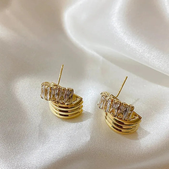 Vintage Crystal C-Shaped Drop Earrings Zinc Alloy Wedding Gift for Women
