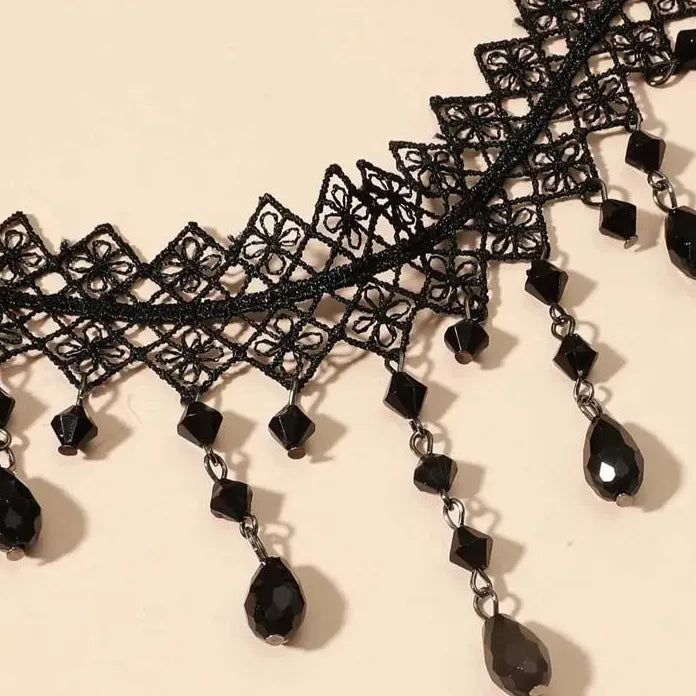 Punk Gothic Black Lace Crystal Flower Choker Necklace for Women Jewelry