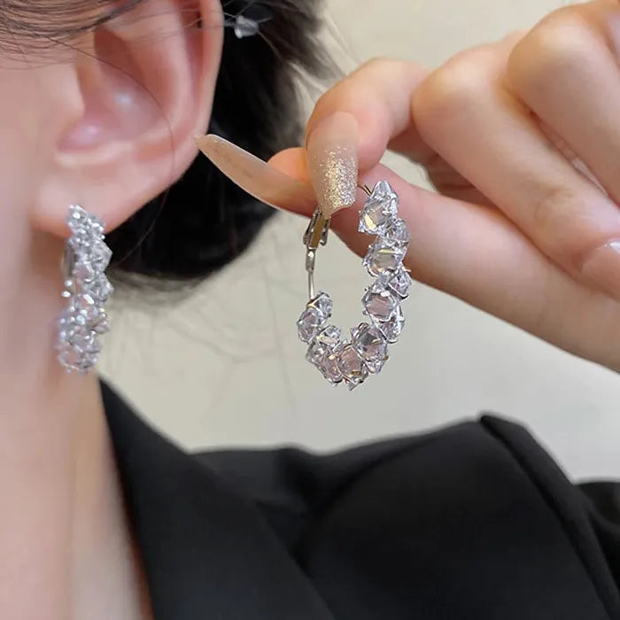 Crystal Geometric Copper Stud Earrings for Women Fashion Jewelry Gift