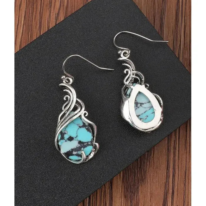 Elegant Oval Pattern Blue Synthetic Stone Women's Drop Earrings Zinc Alloy Jewelry